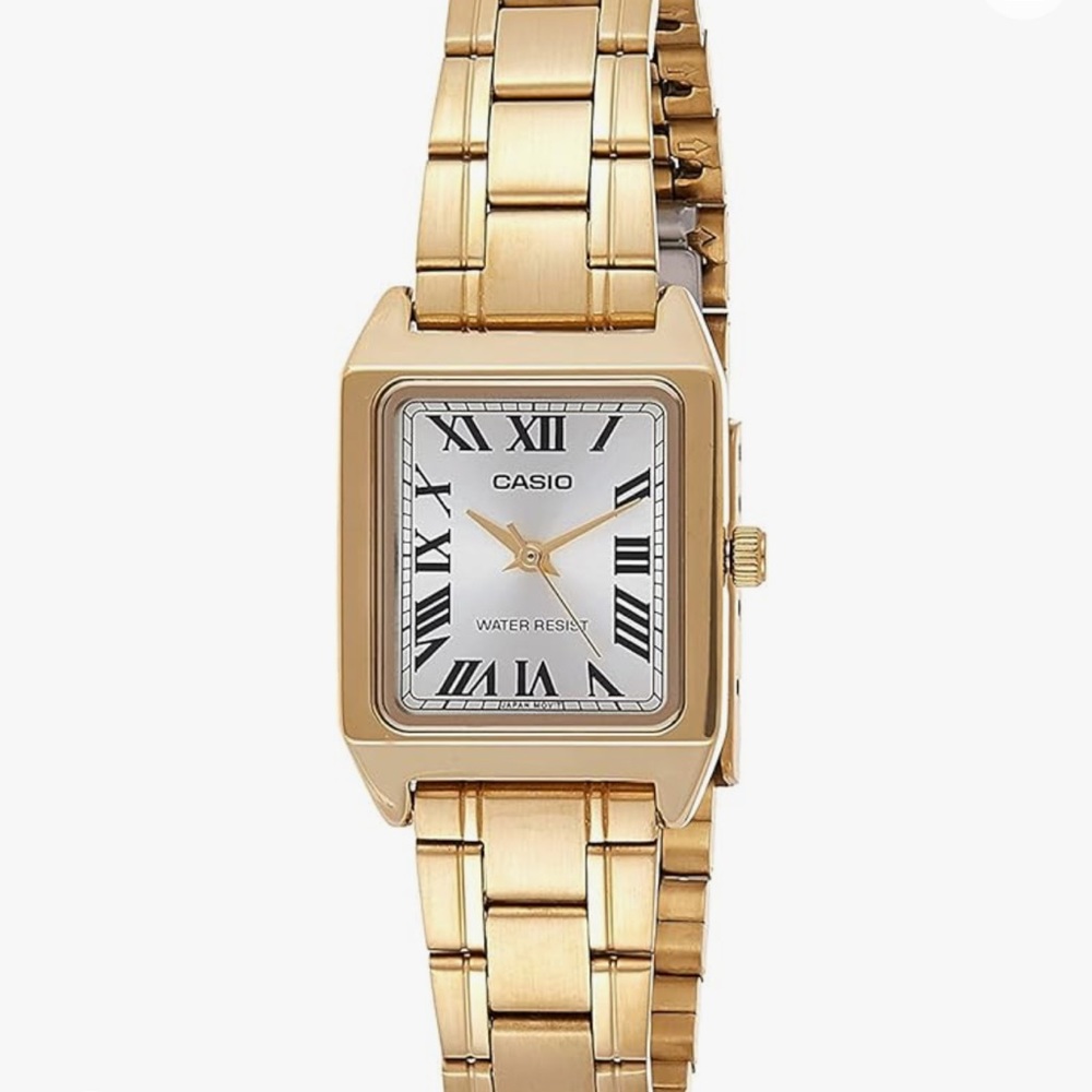 NWOT Casio LTP-V007G-9B Women's Rectangular Gold Tone Stainless Steel Watch